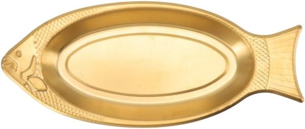 Stainless Steel Fish Shape Platter – Seamless One-Piece Serving Tray for Sushi Appetizers, Wedding Banquet Party Dishware(Gold L)