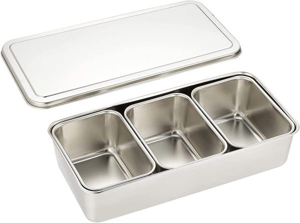 Stainless Steel Seasoning Container  Spice Storage Box Tray with Lid Medium Size  (3 Containers)