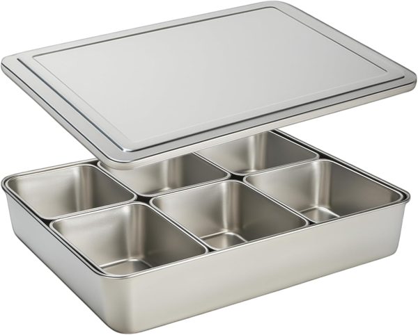 Mise en Place Containers Set, Stainless Steel Containers With Lids for Spices, Seasonings & Ingredients, Stainless Steel Box Meal Prep Containers for Chefs, Available in 2–6 Packs (6)